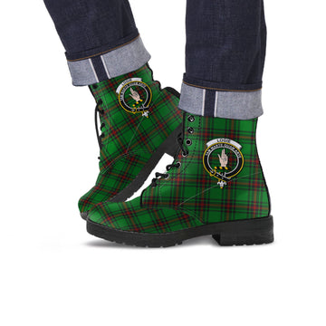 Logie Tartan Leather Boots with Family Crest Men' Boots - Tartan Vibes Clothing