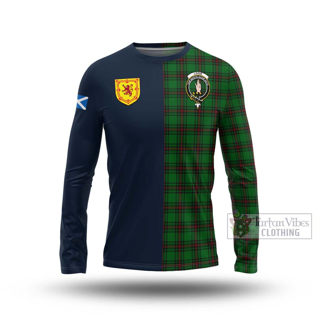 Logie Tartan Long Sleeve T-Shirt Alba with Scottish Lion Royal Arm Half Style Unisex - Tartan Vibes Clothing