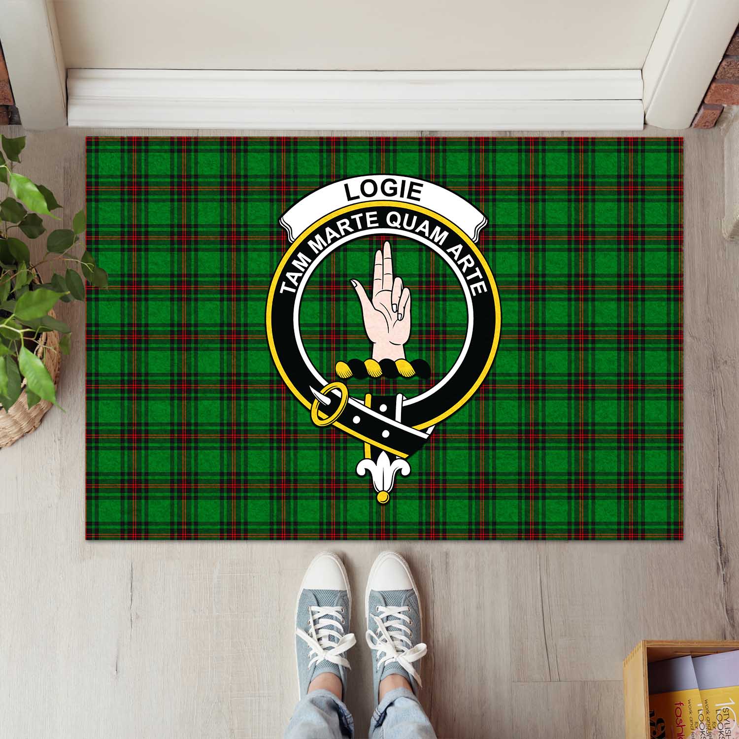 Logie Tartan Rubber Doormat with Family Crest L 60*90cm - Tartan Vibes Clothing