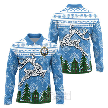 Logie Clan Christmas Long Sleeve Polo Shirt Celtic Reindeer Style Unisex - Tartan Vibes Clothing