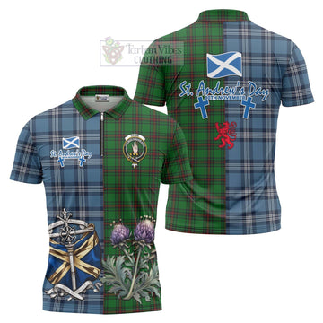 Logie Tartan Zipper Polo Shirt Happy St. Andrew's Day Half Tartan Style Unisex - Tartan Vibes Clothing