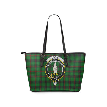Logie Tartan Leather Tote Bag with Family Crest