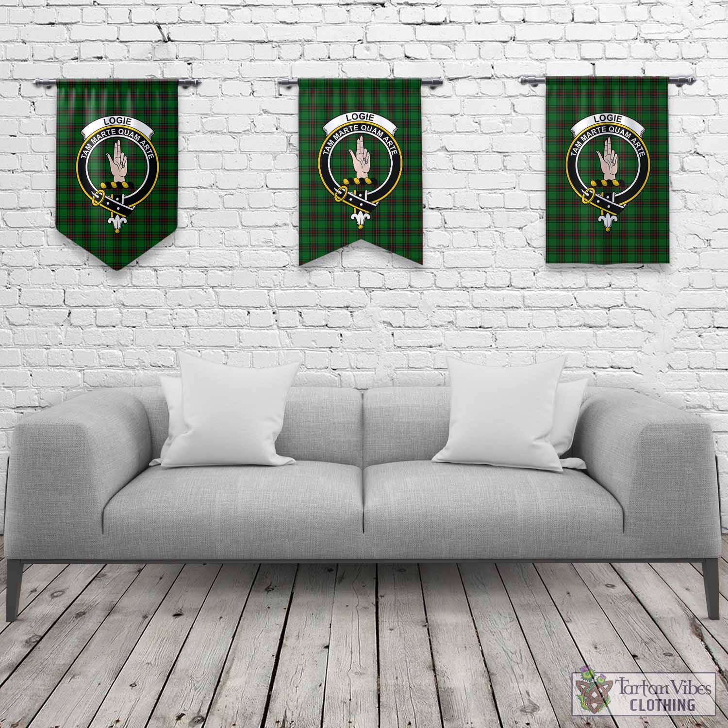Logie Tartan Gonfalon, Tartan Banner with Family Crest Rectangle - Tartan Vibes Clothing