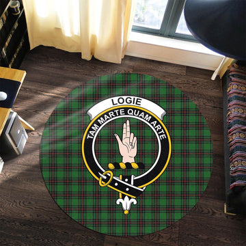 Logie Tartan Round Rug with Family Crest Premium Round Rug - Tartan Vibes Clothing