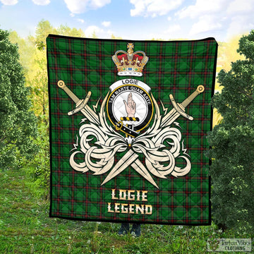 Logie Tartan Quilt with Clan Crest and the Golden Sword of Courageous Legacy Super King Quilt 91" x 110" - Tartan Vibes Clothing