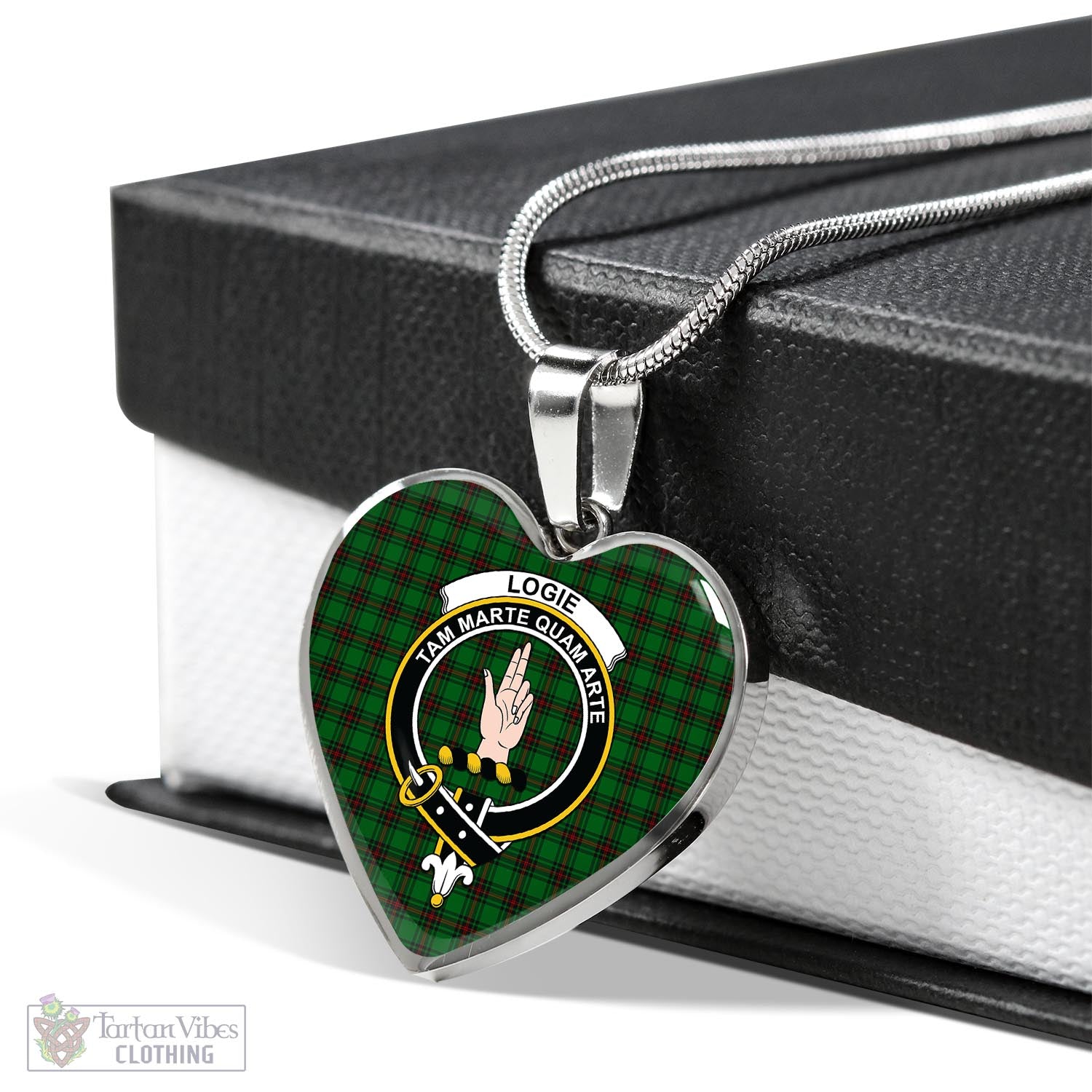 Logie Tartan Heart Necklace with Family Crest Luxury Necklace (Silver) No - Tartan Vibes Clothing