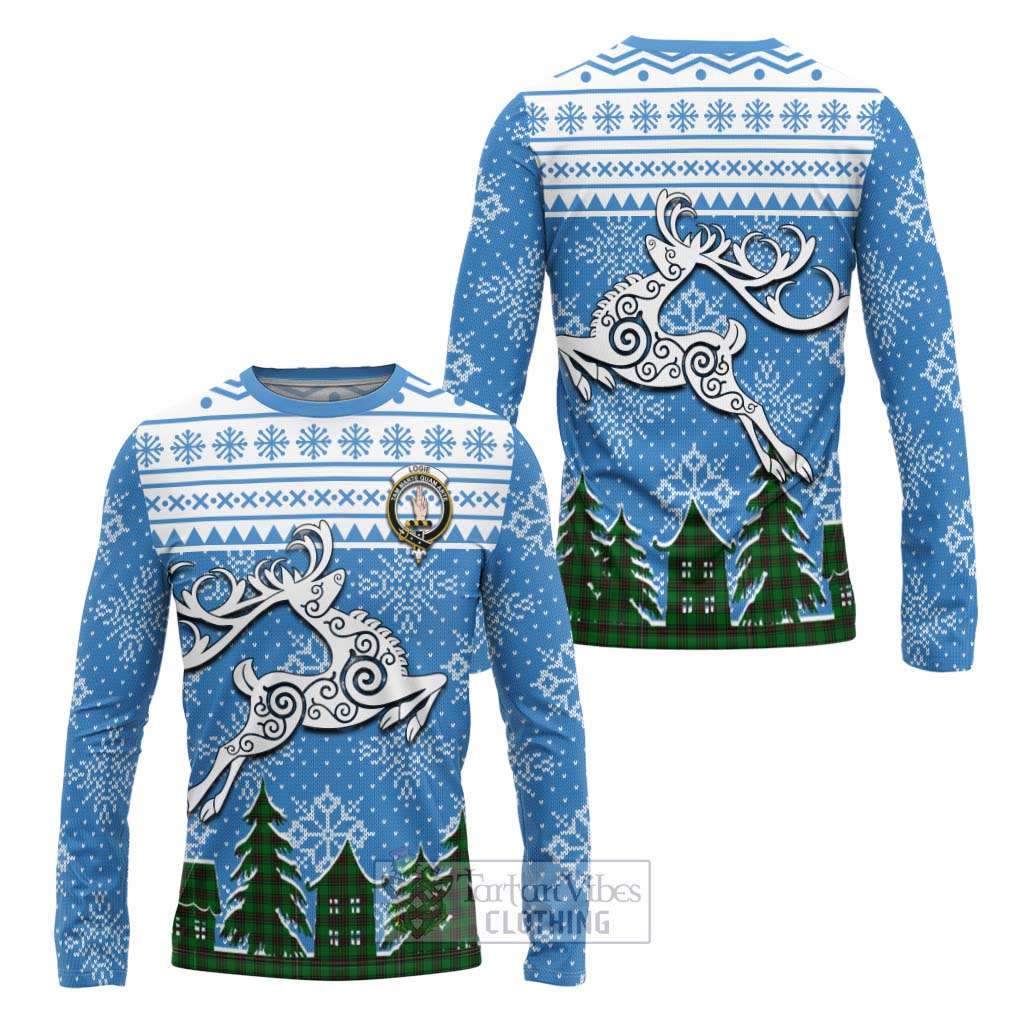 Logie Clan Christmas Long Sleeve T-Shirt Celtic Reindeer Style Unisex - Tartan Vibes Clothing