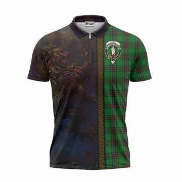 Logie Tartan Family Crest Zipper Polo Shirt Alba Gu Brath Be Brave Lion Ancient Style Unisex - Tartan Vibes Clothing
