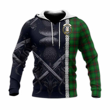 Logie Tartan Knitted Hoodie with Family Crest Cross Sword Thistle Celtic Vibes Unisex Knitted Pullover Hoodie - Tartan Vibes Clothing