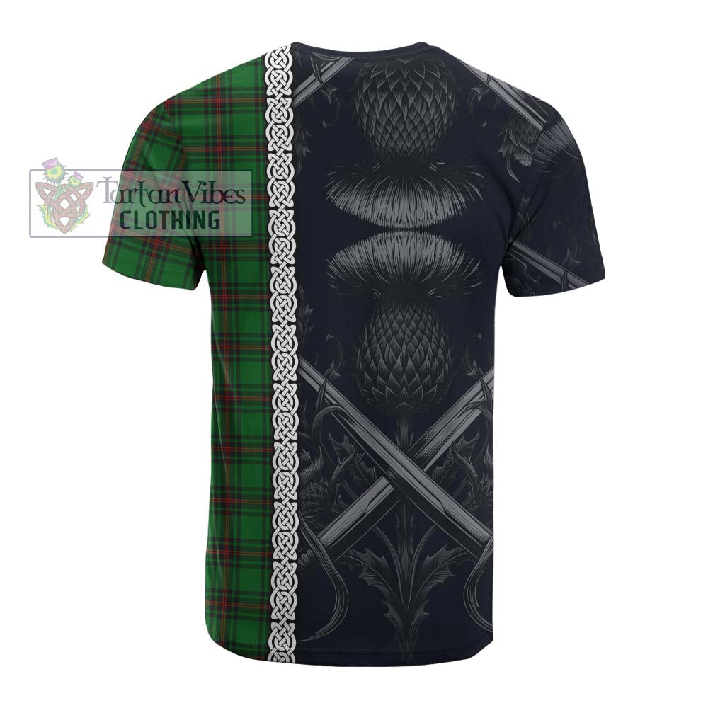 Tartan Vibes Clothing Logie Tartan Cotton T-shirt with Family Crest Cross Sword Thistle Celtic Vibes