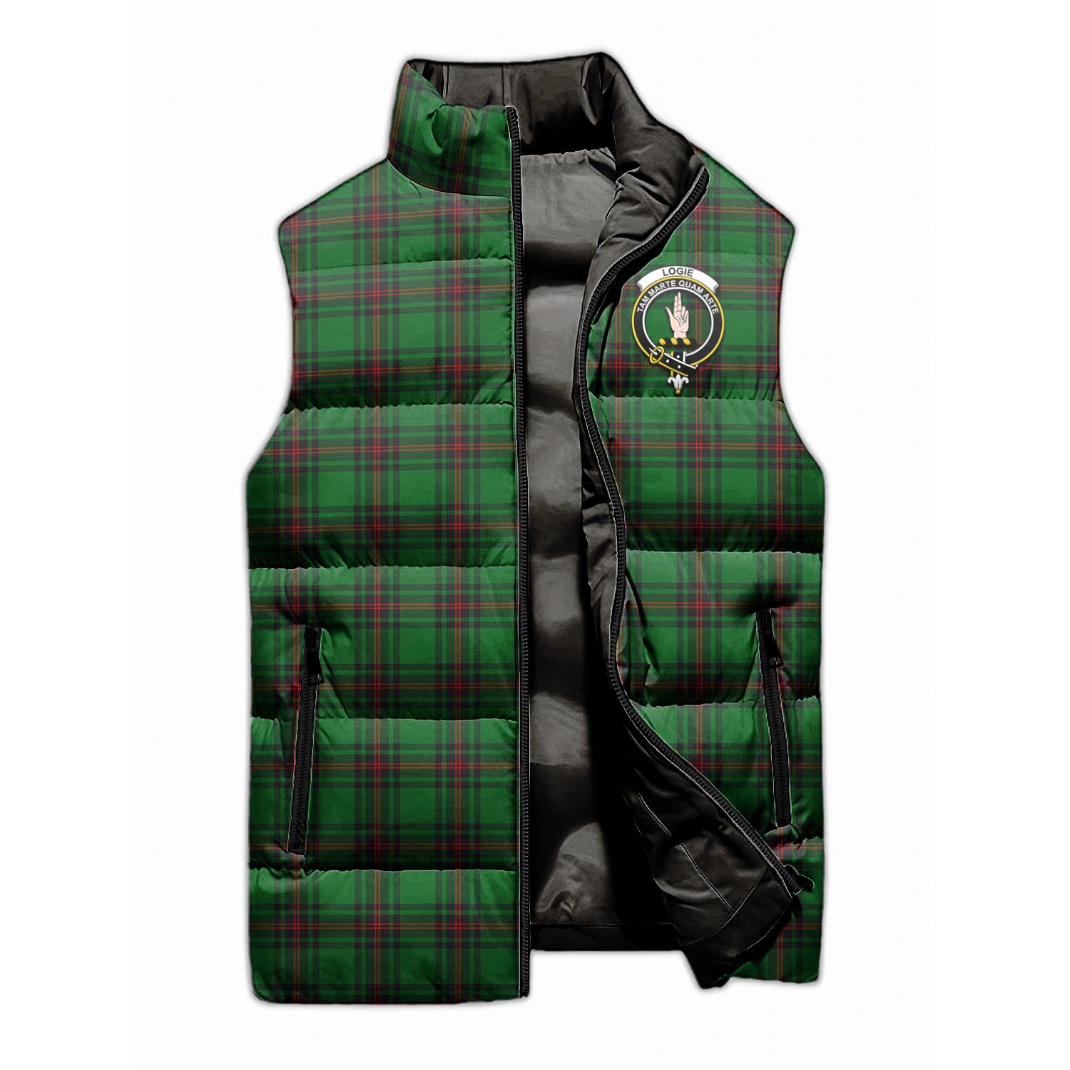 Logie Tartan Sleeveless Puffer Jacket with Family Crest - Tartanvibesclothing