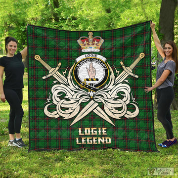Logie Tartan Quilt with Clan Crest and the Golden Sword of Courageous Legacy - Tartan Vibes Clothing