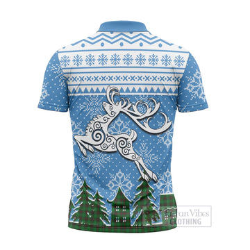 Logie Clan Christmas Zipper Polo Shirt Celtic Reindeer Style - Tartan Vibes Clothing