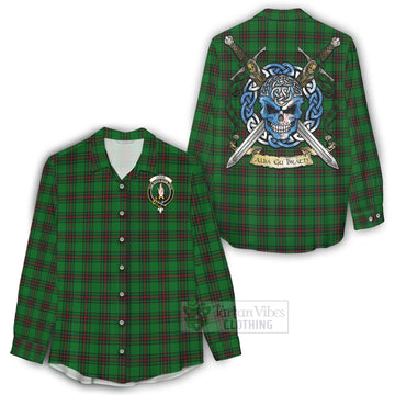 Logie Tartan Women's Casual Shirt with Family Crest Celtic Skull Style - Tartan Vibes Clothing
