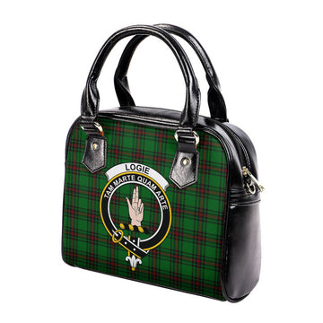 Logie Tartan Shoulder Handbags with Family Crest