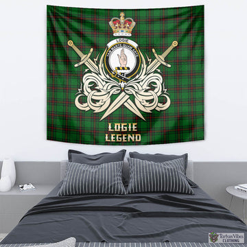 Logie Tartan Tapestry with Clan Crest and the Golden Sword of Courageous Legacy - Tartan Vibes Clothing