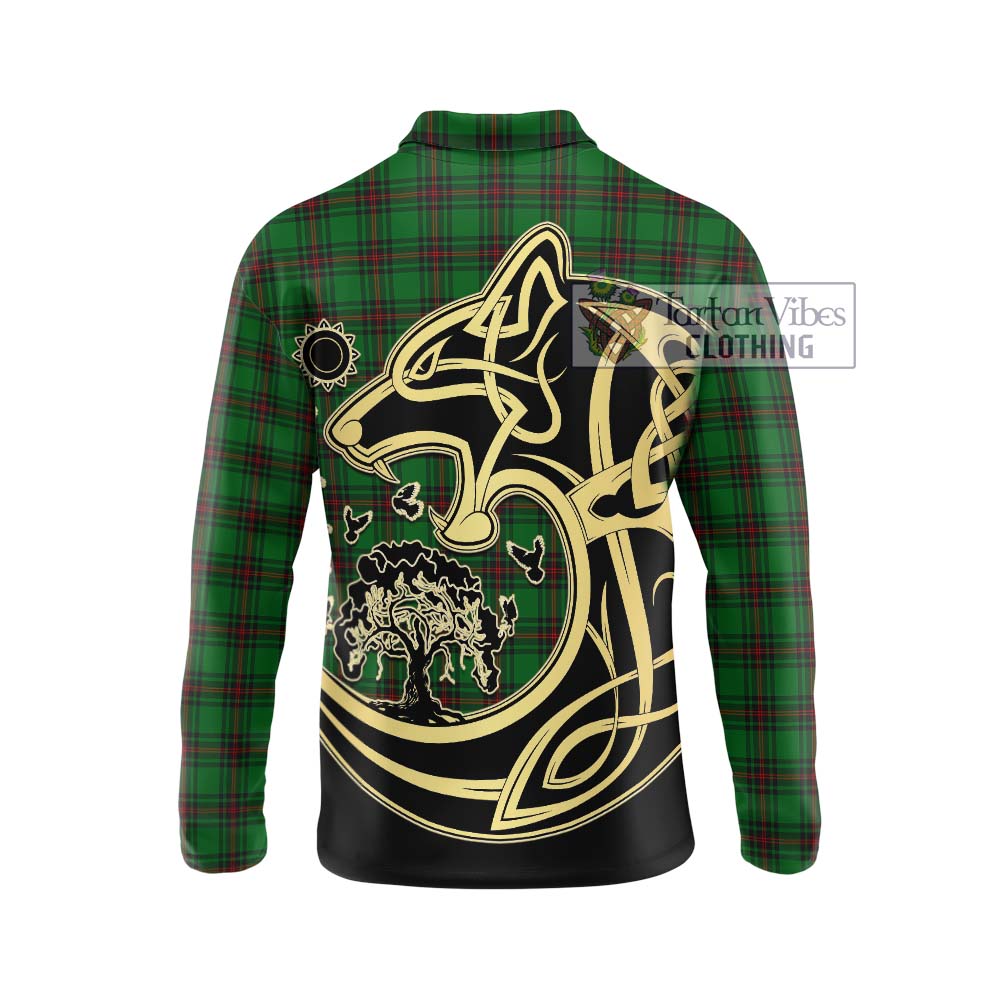 Logie Tartan Long Sleeve Polo Shirt with Family Crest Celtic Wolf Style - Tartan Vibes Clothing