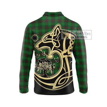Logie Tartan Long Sleeve Polo Shirt with Family Crest Celtic Wolf Style - Tartan Vibes Clothing