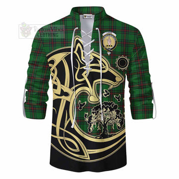 Logie Tartan Ghillie Kilt Shirt with Family Crest Celtic Wolf Style - Tartan Vibes Clothing