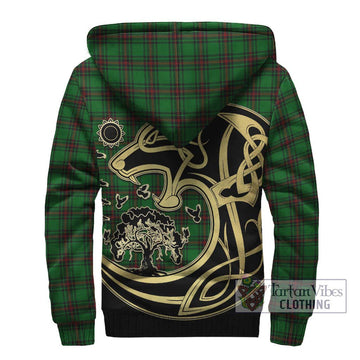 Logie Tartan Sherpa Hoodie with Family Crest Celtic Wolf Style - Tartan Vibes Clothing