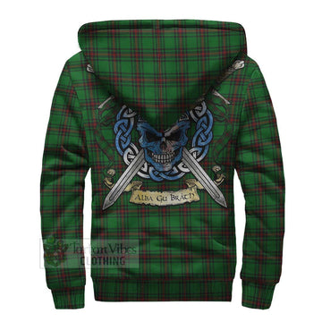 Logie Tartan Sherpa Hoodie with Family Crest Celtic Skull Style - Tartan Vibes Clothing