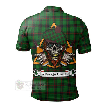 Logie Tartan Polo Shirt with Family Crest and Bearded Skull Holding Bottles of Whiskey - Tartan Vibes Clothing