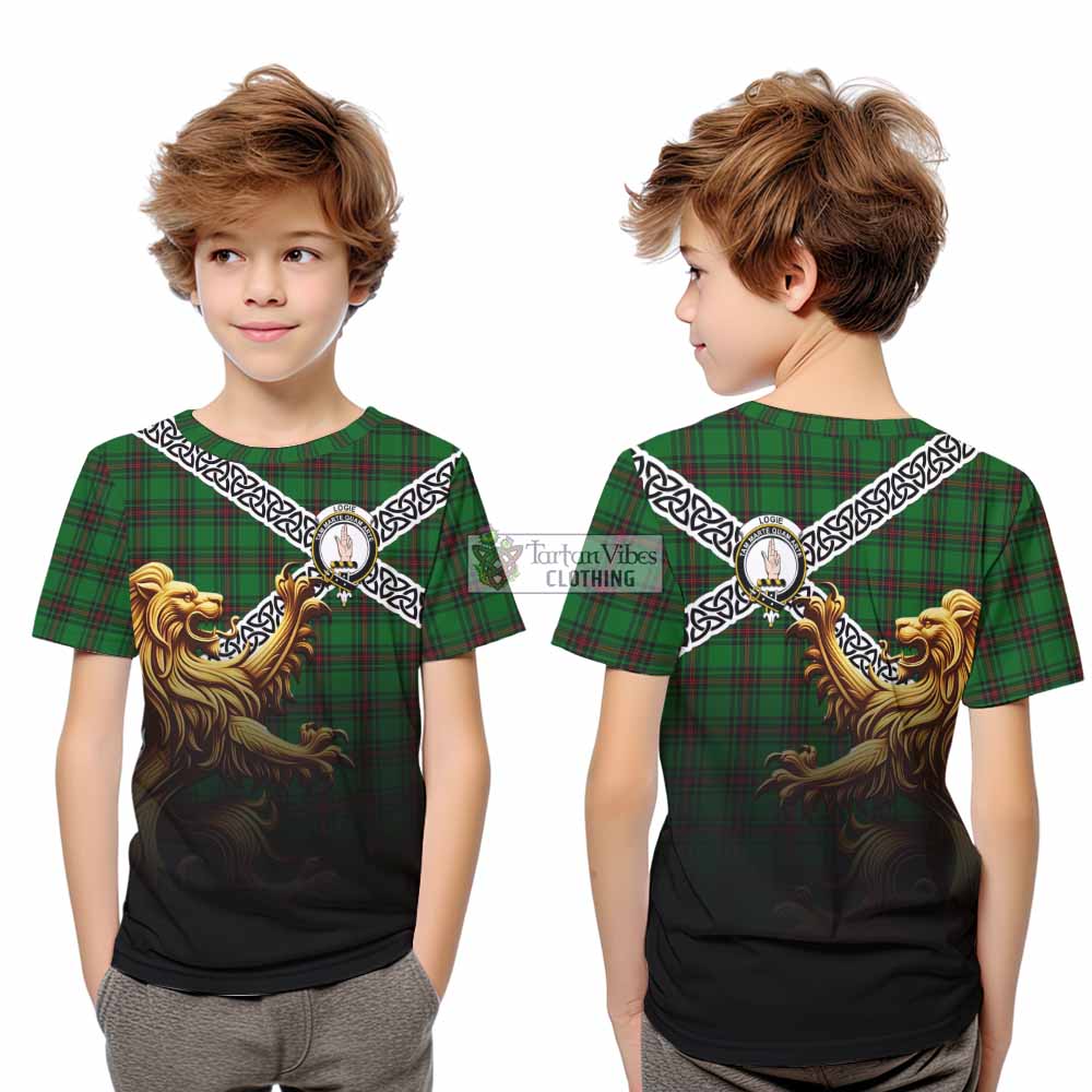 Logie Crest Tartan Kid T-Shirt with Golden Lion Emblem Celtic Style - Tartan Vibes Clothing