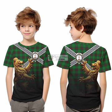 Logie Crest Tartan Kid T-Shirt with Golden Lion Emblem Celtic Style - Tartan Vibes Clothing