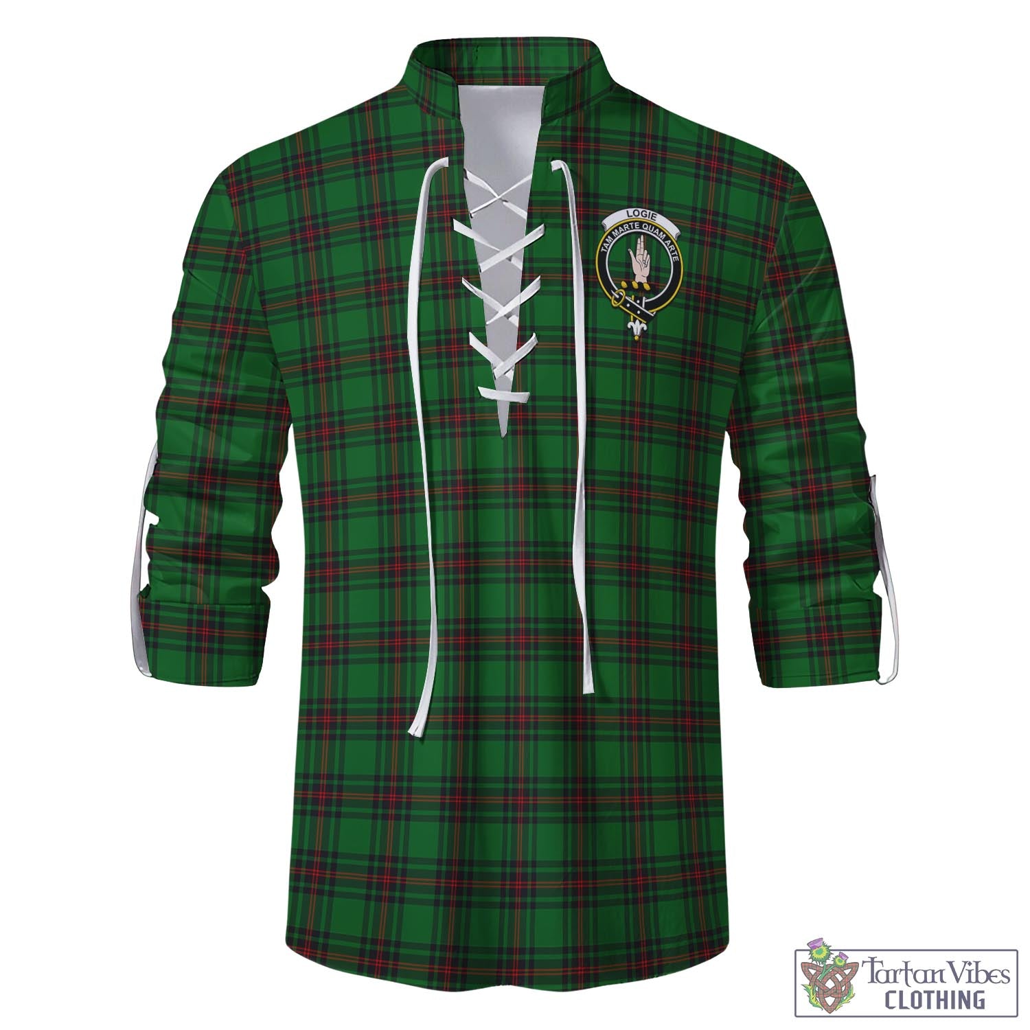 Tartan Vibes Clothing Logie Tartan Men's Scottish Traditional Jacobite Ghillie Kilt Shirt with Family Crest