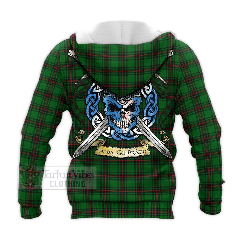 Logie Tartan Knitted Hoodie with Family Crest Celtic Skull Style - Tartan Vibes Clothing