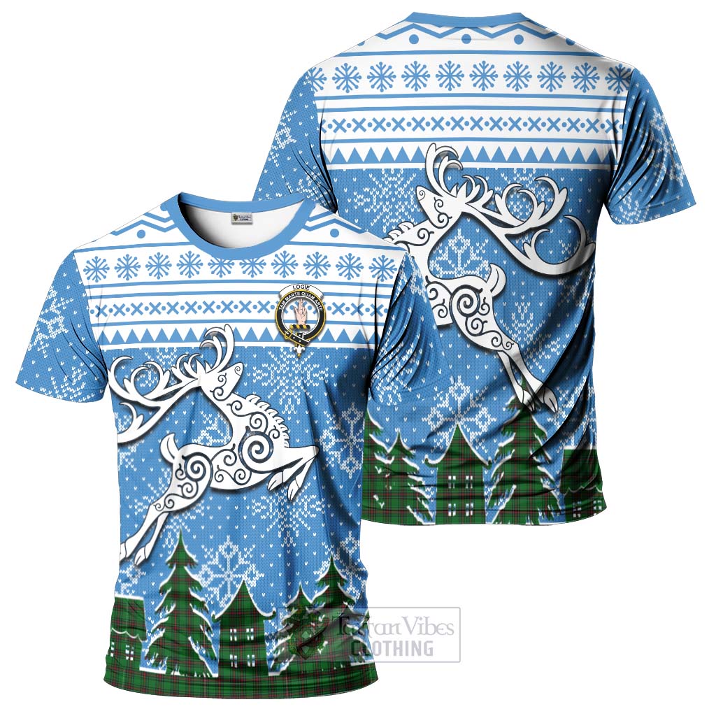 Logie Clan Christmas T-Shirt Celtic Reindeer Style - Tartan Vibes Clothing