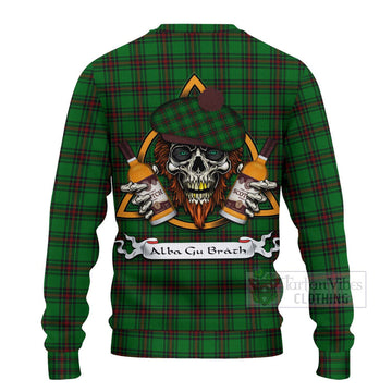 Logie Tartan Ugly Sweater with Family Crest and Bearded Skull Holding Bottles of Whiskey - Tartan Vibes Clothing