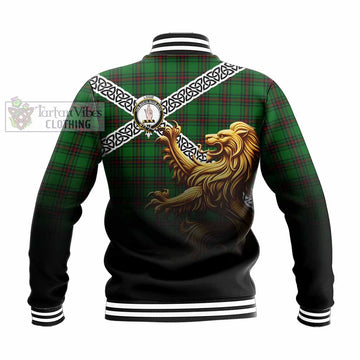 Tartan Vibes Clothing Logie Crest Tartan Baseball Jacket with Golden Lion Emblem Celtic Style