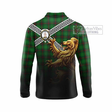 Logie Crest Tartan Long Sleeve Polo Shirt with Golden Lion Emblem Celtic Style - Tartan Vibes Clothing