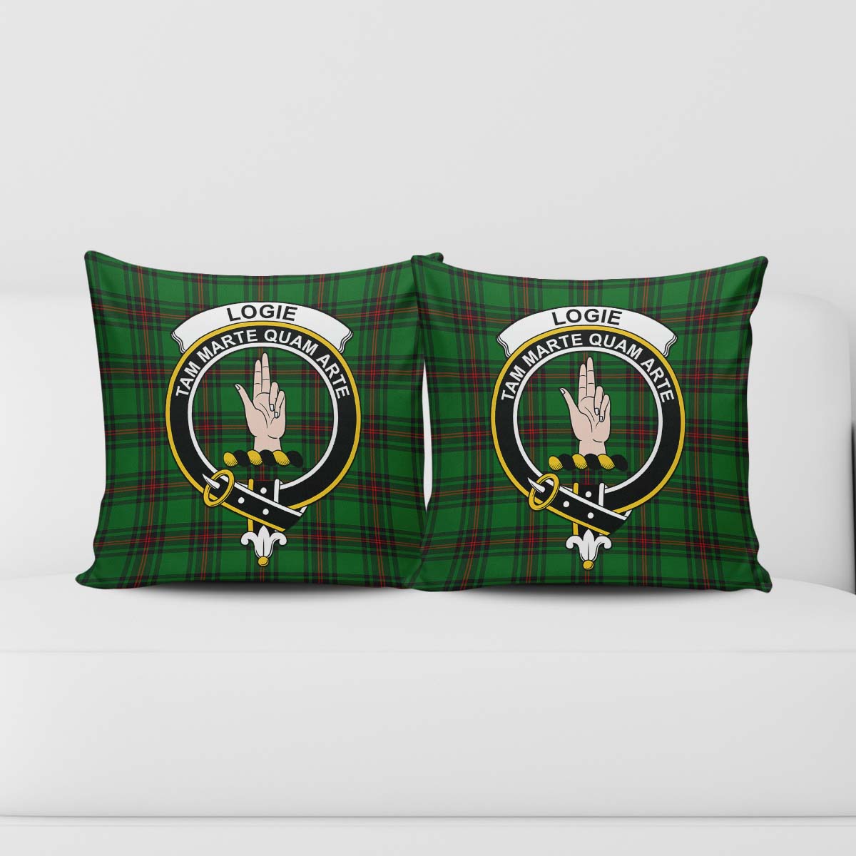 Logie Tartan Pillow Cover with Family Crest - Tartan Vibes Clothing