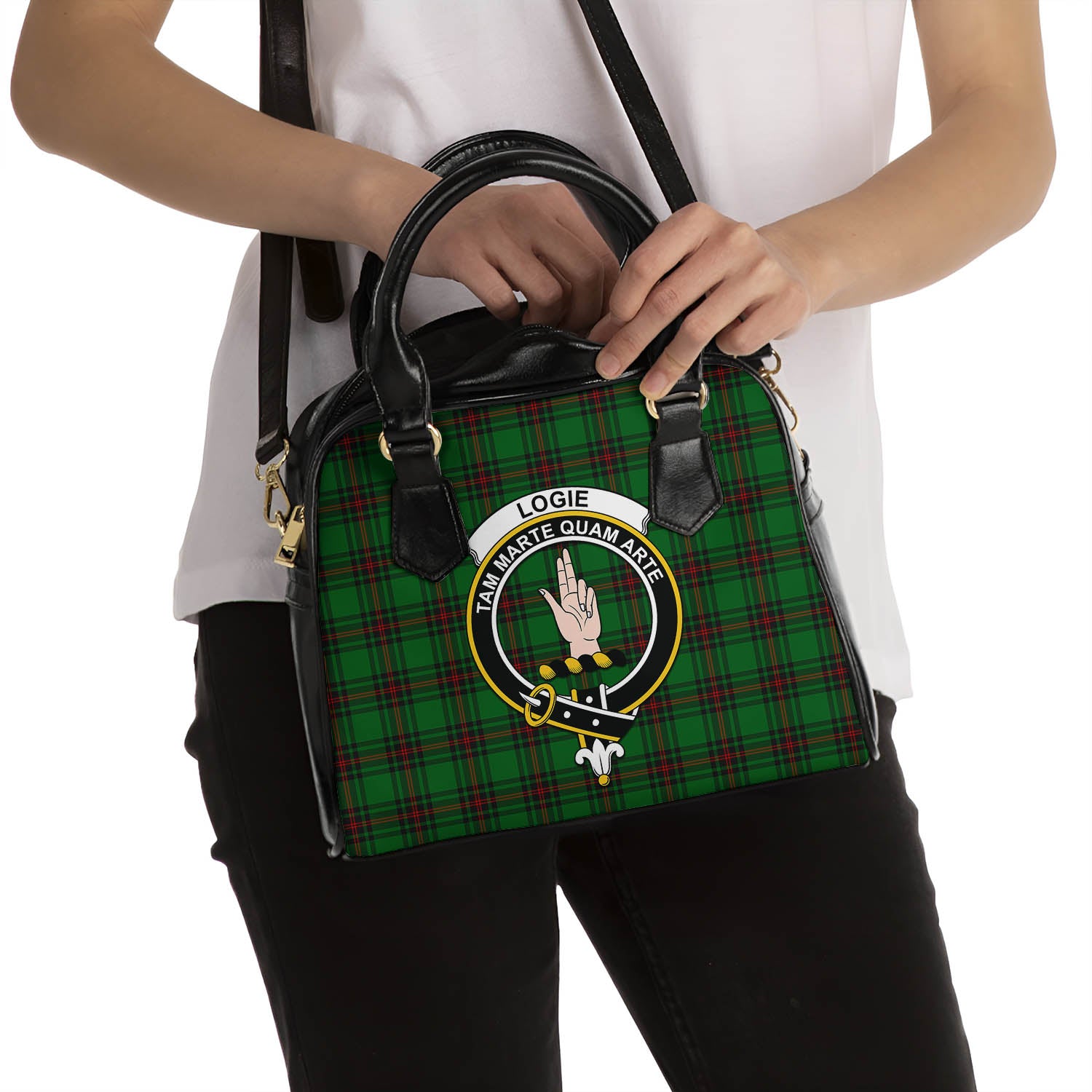 Logie Tartan Shoulder Handbags with Family Crest - Tartanvibesclothing