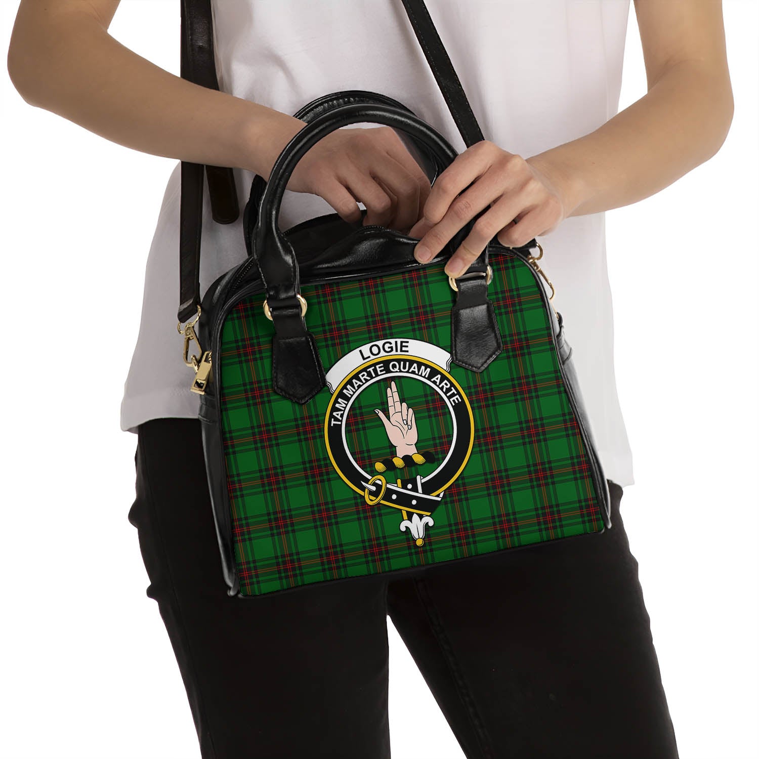 Logie Tartan Shoulder Handbags with Family Crest - Tartan Vibes Clothing