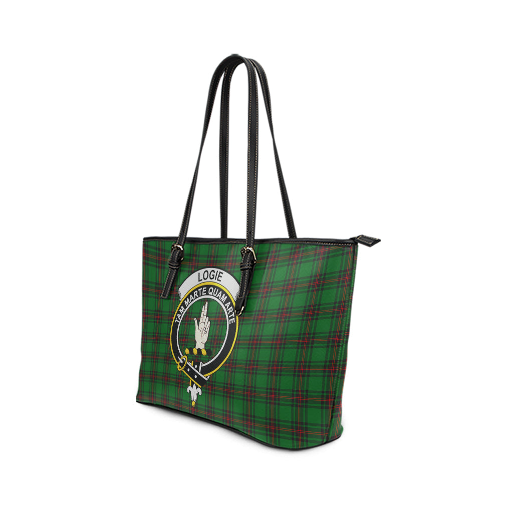 Logie Tartan Leather Tote Bag with Family Crest - Tartan Vibes Clothing