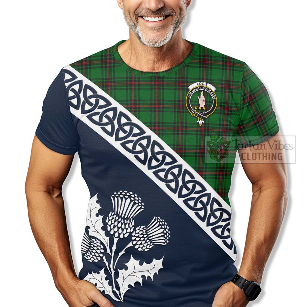 Logie Tartan T-Shirt Featuring Thistle and Scotland Map - Tartanvibesclothing Store