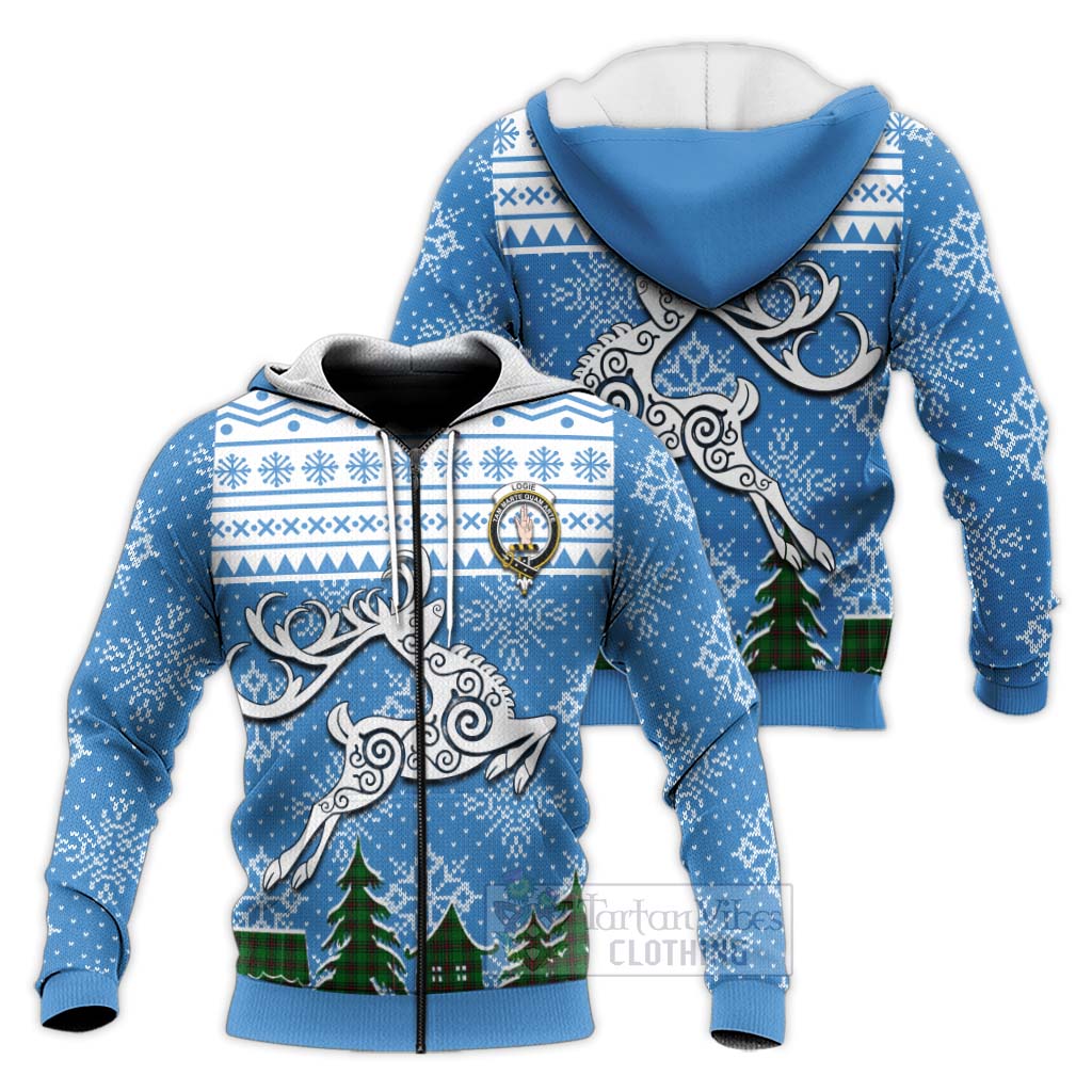 Logie Clan Christmas Knitted Hoodie Celtic Reindeer Style Unisex - Tartan Vibes Clothing