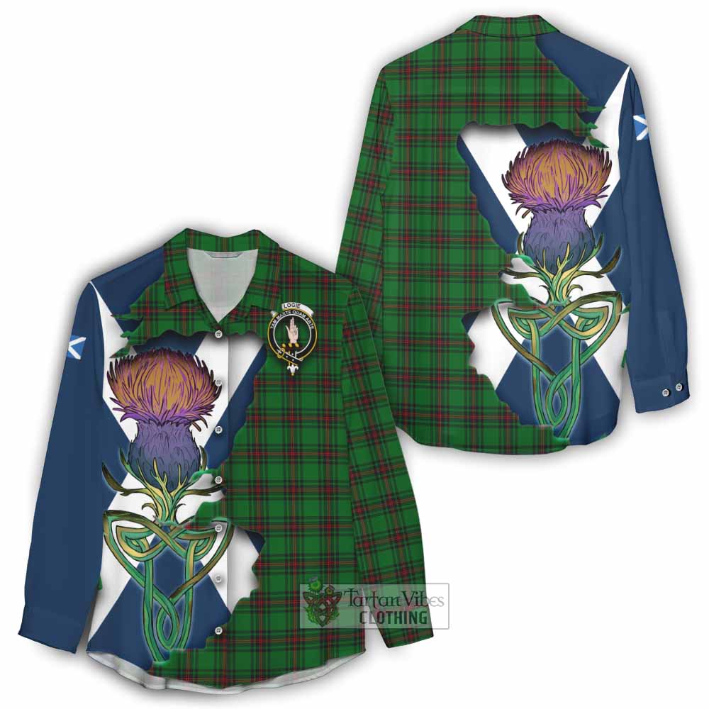 Logie Tartan Family Crest Women's Casual Shirt Scottish Thistle Celtic Inspired - Tartan Vibes Clothing