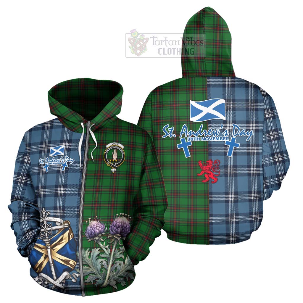 Logie Tartan Hoodie Happy St. Andrew's Day Half Tartan Style - Tartan Vibes Clothing
