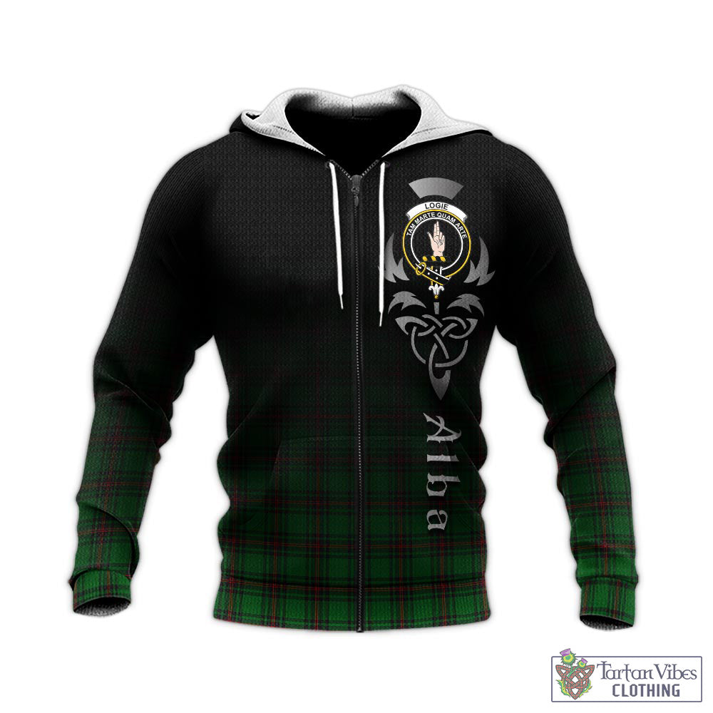 Logie Tartan Knitted Hoodie Featuring Alba Gu Brath Family Crest Celtic Inspired - Tartan Vibes Clothing