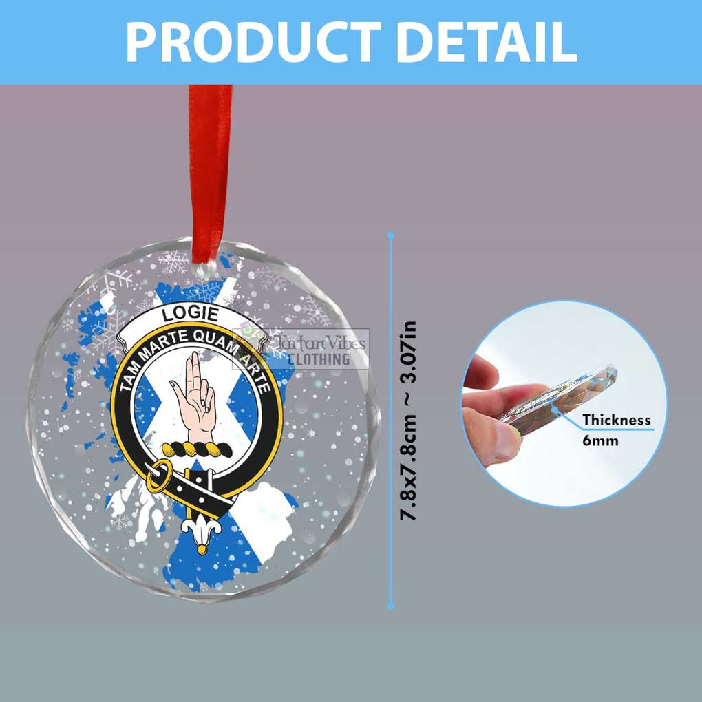 Logie Clan Crest Christmas Glass Ornament with Scotland Map - 2D-tartanvibesclothing