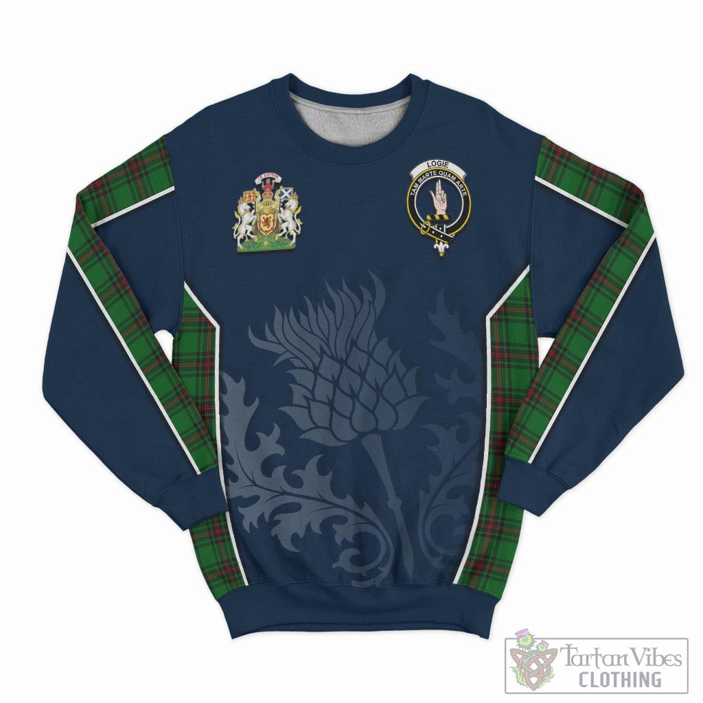 Logie Tartan Sweatshirt with Family Crest and Scottish Thistle Vibes Sport Style - Tartan Vibes Clothing