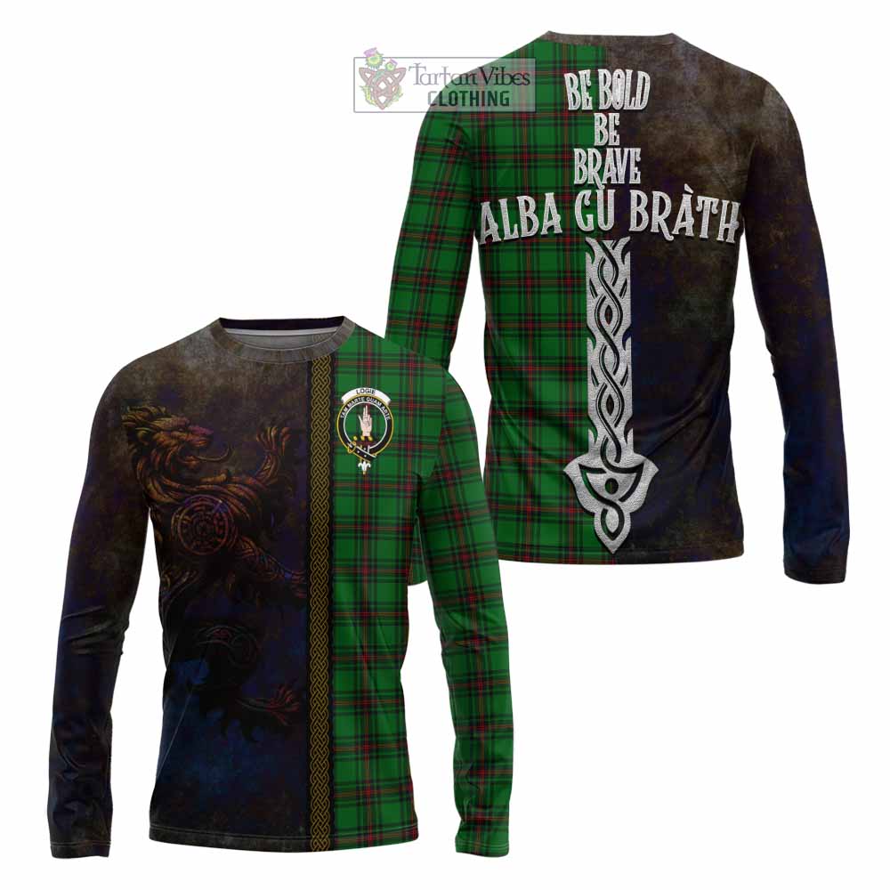 Tartan Vibes Clothing Logie Tartan Family Crest Long Sleeve T-Shirt Alba Gu Brath Be Brave Lion Ancient Style