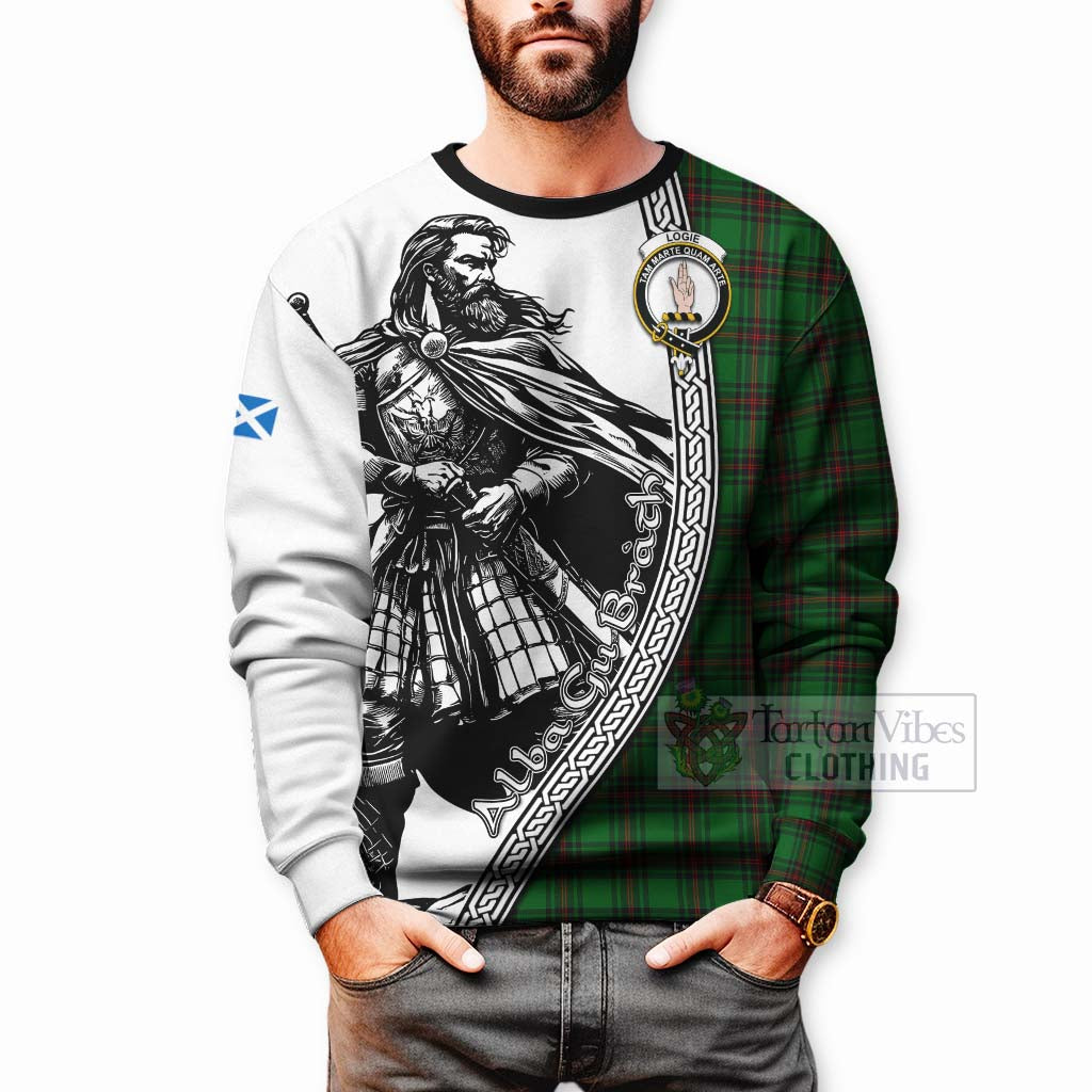 Logie Tartan Clan Crest Sweatshirt with Highlander Warrior Celtic Style - Tartan Vibes Clothing