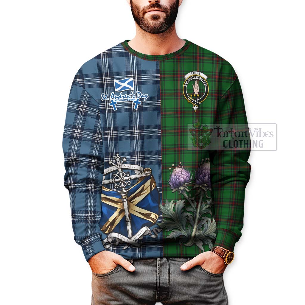 Logie Tartan Sweatshirt Happy St. Andrew's Day Half Tartan Style - Tartan Vibes Clothing
