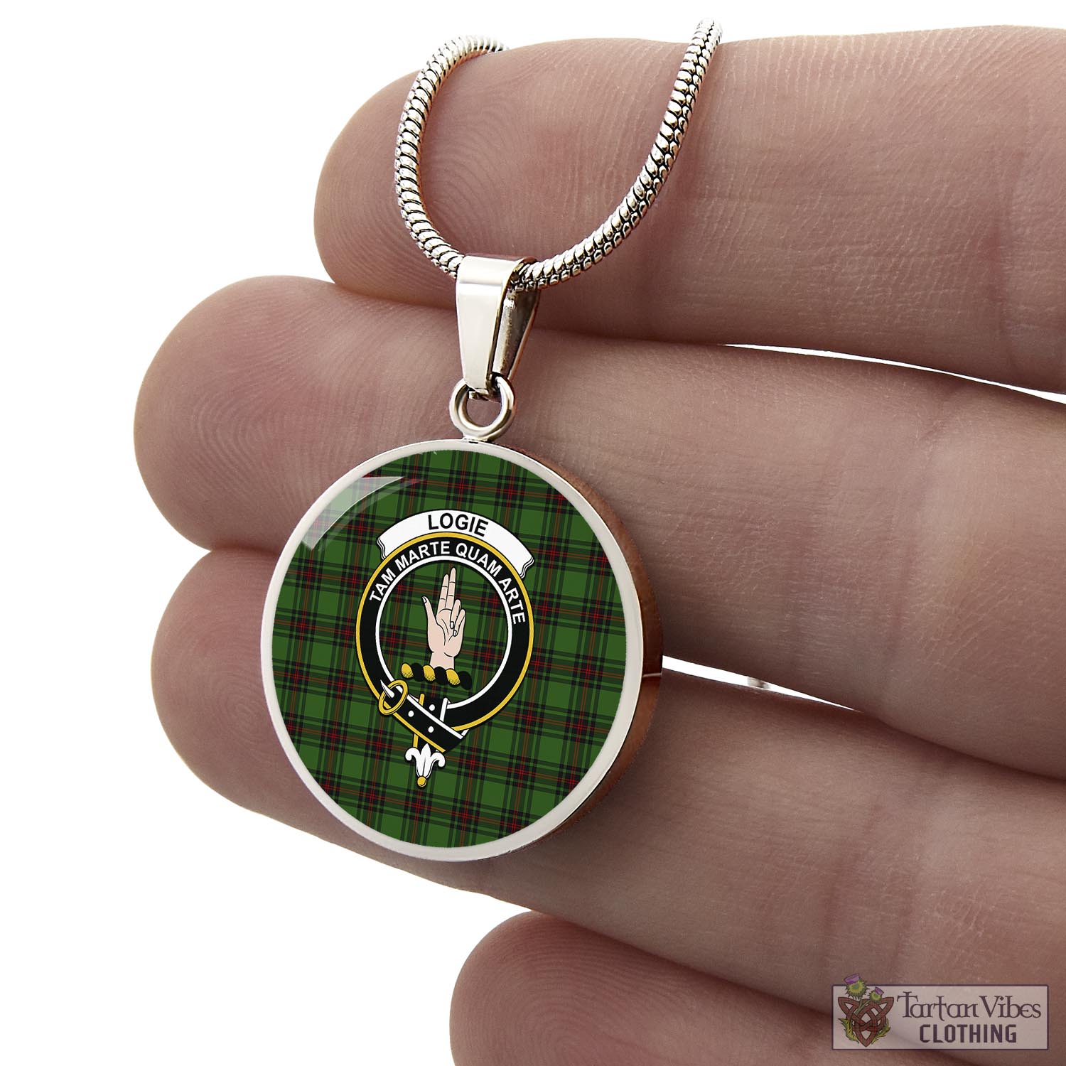 Logie Tartan Circle Necklace with Family Crest - Tartan Vibes Clothing