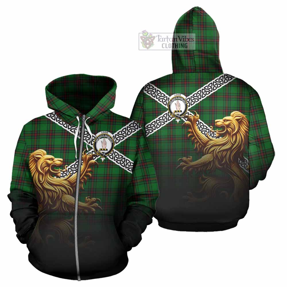 Logie Crest Tartan Hoodie with Golden Lion Emblem Celtic Style Zip Hoodie - Tartan Vibes Clothing